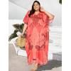 imageWomen Plus Size Caftan Dress Polyester Evening Maxi Gown Dresses Kimono Sleeve for Party KaftanCoral Red