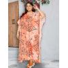 imageWomen Plus Size Caftan Dress Polyester Evening Maxi Gown Dresses Kimono Sleeve for Party KaftanTropical Peach
