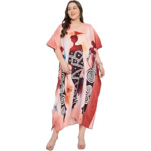imagePlus Size Women Kaftan Dress Kimono Sleeve Casual Maxi Dresses Beach Cover Up for LadiesCoral Peach