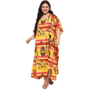 imagePlus Size Women Kaftan Dress Kimono Sleeve Casual Maxi Dresses Beach Cover Up for LadiesOrangeyellow