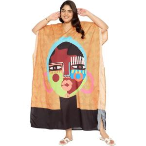 imagePlus Size Women Kaftan Dress Kimono Sleeve Casual Maxi Dresses Beach Cover Up for LadiesTangerine