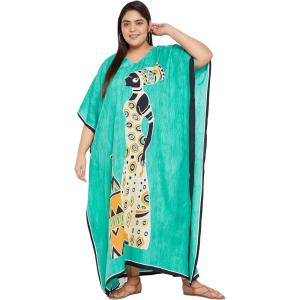 imagePlus Size Women Kaftan Dress Kimono Sleeve Casual Maxi Dresses Beach Cover Up for LadiesTurquoise