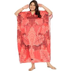 imageWomen Plus Size Caftan Dress Polyester Evening Maxi Gown Dresses Kimono Sleeve for Party KaftanCoral Red
