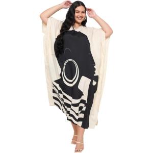 imageWomen Plus Size Caftan Dress Polyester Evening Maxi Gown Dresses Kimono Sleeve for Party KaftanCream  Black