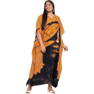 imageWomen Plus Size Caftan Dress Polyester Evening Maxi Gown Dresses Kimono Sleeve for Party KaftanMusted Orange