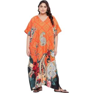 imageWomen Plus Size Caftan Dress Polyester Evening Maxi Gown Dresses Kimono Sleeve for Party KaftanVibrant Orange