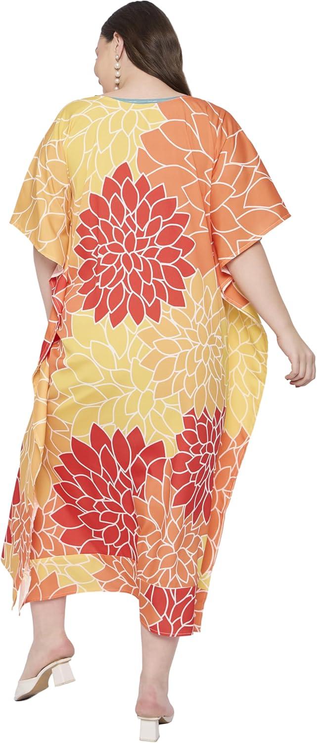 imageWomen Plus Size Caftan Dress Polyester Evening Maxi Gown Dresses Kimono Sleeve for Party KaftanMulticolor Floral