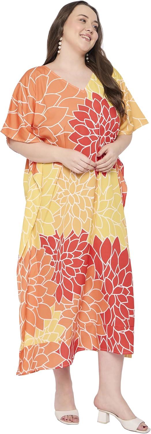 imageWomen Plus Size Caftan Dress Polyester Evening Maxi Gown Dresses Kimono Sleeve for Party KaftanMulticolor Floral