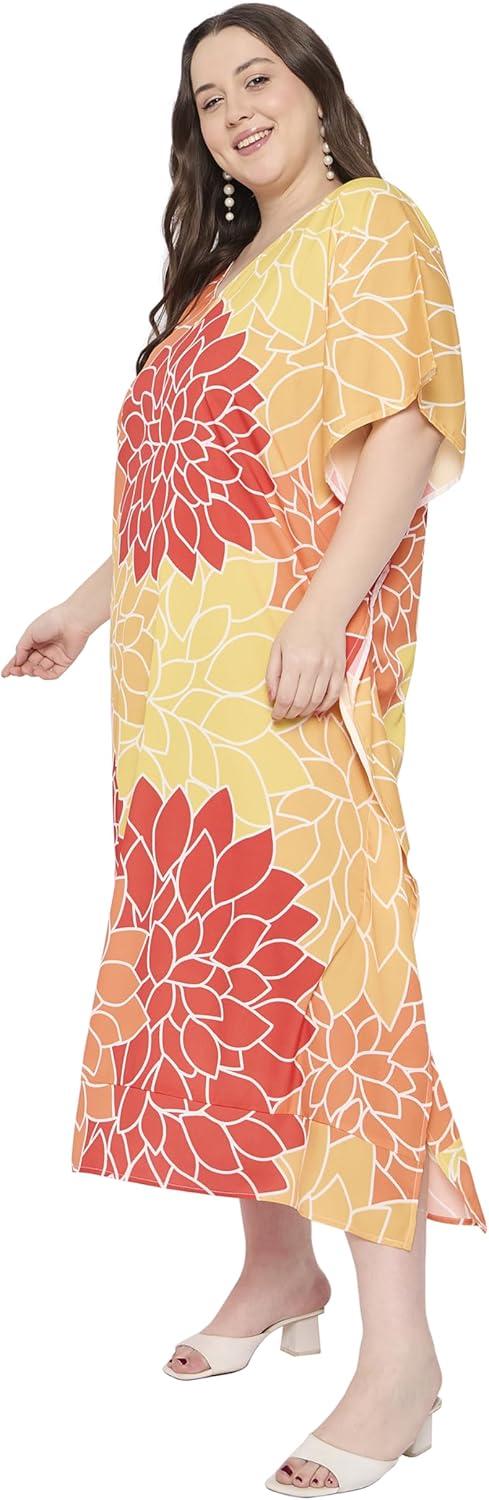 imageWomen Plus Size Caftan Dress Polyester Evening Maxi Gown Dresses Kimono Sleeve for Party KaftanMulticolor Floral