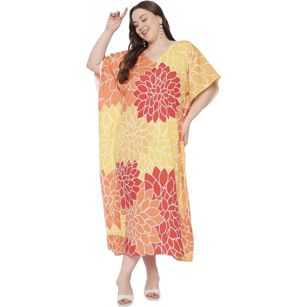 imageWomen Plus Size Caftan Dress Polyester Evening Maxi Gown Dresses Kimono Sleeve for Party KaftanMulticolor Floral