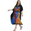 imagePlus Size Women Kaftan Dress Kimono Sleeve Casual Maxi Dresses Beach Cover Up for LadiesBlack Lady Tribal