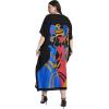 imagePlus Size Women Kaftan Dress Kimono Sleeve Casual Maxi Dresses Beach Cover Up for LadiesBlack Lady Tribal
