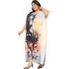 imagePlus Size Women Kaftan Dress Kimono Sleeve Casual Maxi Dresses Beach Cover Up for LadiesLight Grey