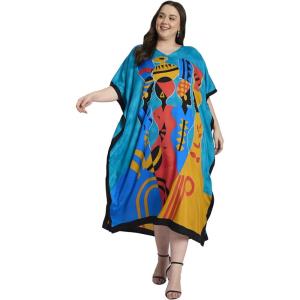 imagePlus Size Women Kaftan Dress Kimono Sleeve Casual Maxi Dresses Beach Cover Up for LadiesBlue