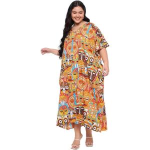 imageWomen Plus Size Caftan Dress Polyester Evening Maxi Gown Dresses Kimono Sleeve for Party KaftanBurnt Orange
