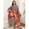imagePlus Size Women Kaftan Dress Kimono Sleeve Casual Maxi Dresses Beach Cover Up for LadiesBlack  White Animal