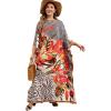 imagePlus Size Women Kaftan Dress Kimono Sleeve Casual Maxi Dresses Beach Cover Up for LadiesBlack  White Animal