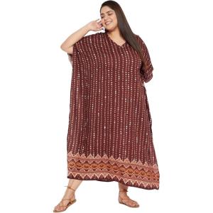imageKaftan Dress For Women Plus Size Swim Cover Ups Rayon Turkish Caftan Maxi House Dresses Loungewear For LadiesBrown Printed Kaftan