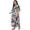 imageCaftans for Women Plus Size Polyester Beach Kaftan Cover Up African Long Kimonos Printed House DressesBlack  White Leaf Print