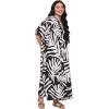 imageCaftans for Women Plus Size Polyester Beach Kaftan Cover Up African Long Kimonos Printed House DressesBlack  White Leaf Print