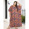 imageCaftans for Women Plus Size Polyester Beach Kaftan Cover Up African Long Kimonos Printed House DressesOrange  Purple