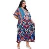 imageCaftans for Women Plus Size Polyester Beach Kaftan Cover Up African Long Kimonos Printed House DressesRoyal Blue Floral Print