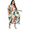 imageCaftans for Women Plus Size Polyester Beach Kaftan Cover Up African Long Kimonos Printed House DressesWhite Tropical Leaf