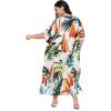 imageCaftans for Women Plus Size Polyester Beach Kaftan Cover Up African Long Kimonos Printed House DressesWhite Tropical Leaf