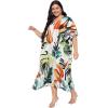 imageCaftans for Women Plus Size Polyester Beach Kaftan Cover Up African Long Kimonos Printed House DressesWhite Tropical Leaf