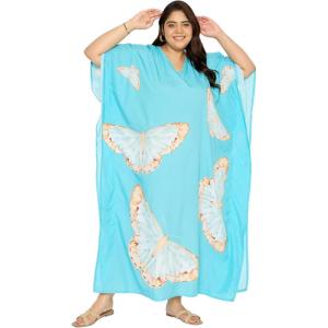 imageCaftans for Women Plus Size Polyester Beach Kaftan Cover Up African Long Kimonos Printed House DressesAqua Blue