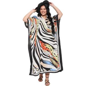 imageCaftans for Women Plus Size Polyester Beach Kaftan Cover Up African Long Kimonos Printed House DressesBeige Abstract Print