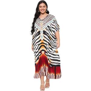 imageCaftans for Women Plus Size Polyester Beach Kaftan Cover Up African Long Kimonos Printed House DressesBlack  White Animal