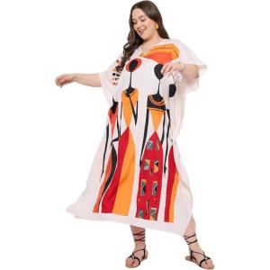 imageCaftans for Women Plus Size Polyester Beach Kaftan Cover Up African Long Kimonos Printed House DressesCream