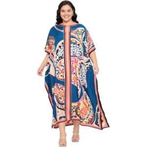 imageCaftans for Women Plus Size Polyester Beach Kaftan Cover Up African Long Kimonos Printed House DressesDeep Cobalt Blue