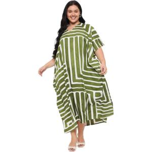 imageCaftans for Women Plus Size Polyester Beach Kaftan Cover Up African Long Kimonos Printed House DressesGreen