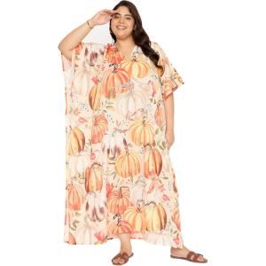 imageCaftans for Women Plus Size Polyester Beach Kaftan Cover Up African Long Kimonos Printed House DressesLigth Beige Pumpkins