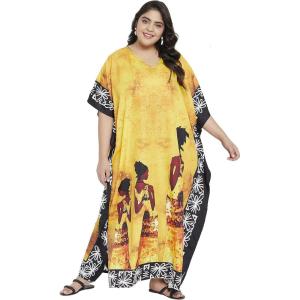imageCaftans for Women Plus Size Polyester Beach Kaftan Cover Up African Long Kimonos Printed House DressesMustard Yellow Tribal