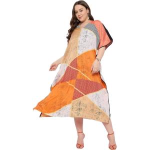 imageCaftans for Women Plus Size Polyester Beach Kaftan Cover Up African Long Kimonos Printed House DressesOrange  Beige