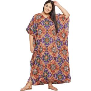 imageCaftans for Women Plus Size Polyester Beach Kaftan Cover Up African Long Kimonos Printed House DressesOrange  Purple