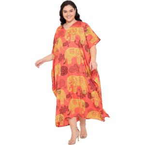 imageCaftans for Women Plus Size Polyester Beach Kaftan Cover Up African Long Kimonos Printed House DressesOrange