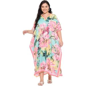 imageCaftans for Women Plus Size Polyester Beach Kaftan Cover Up African Long Kimonos Printed House DressesPink