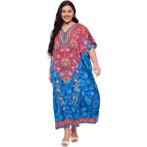 imageCaftans for Women Plus Size Polyester Beach Kaftan Cover Up African Long Kimonos Printed House DressesRed  Blue