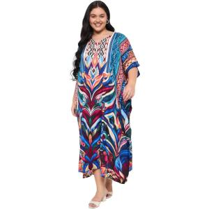 imageCaftans for Women Plus Size Polyester Beach Kaftan Cover Up African Long Kimonos Printed House DressesRoyal Blue Floral Print