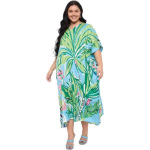 imageCaftans for Women Plus Size Polyester Beach Kaftan Cover Up African Long Kimonos Printed House DressesSky Blue and Green