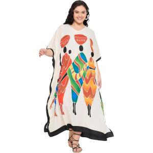 imageCaftans for Women Plus Size Polyester Beach Kaftan Cover Up African Long Kimonos Printed House DressesWhite