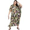 imagePlus Size Women Kaftan Dress Polyester Long Beach Cover Up Maxi Mumu Dresses for Bathing CaftanBlack Leaf