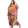 imagePlus Size Women Kaftan Dress Polyester Long Beach Cover Up Maxi Mumu Dresses for Bathing CaftanMulticolor Geometric