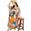 imagePlus Size Women Kaftan Dress Polyester Long Beach Cover Up Maxi Mumu Dresses for Bathing CaftanOrange  Pink