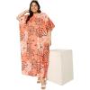 imagePlus Size Women Kaftan Dress Polyester Long Beach Cover Up Maxi Mumu Dresses for Bathing CaftanTropical Peach