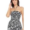 imageWomen Casual Maxi Tube Dress Bohemian Smocked Dresses Vintage Halter Summer Sundresses Printed Top Beachwear XL Black ampamp White Floral